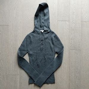 Smart Set 100% Cotton Dark Gray Ribbed Knit Hoodie Sweater